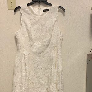 Tahari Lace & Leather White Dress